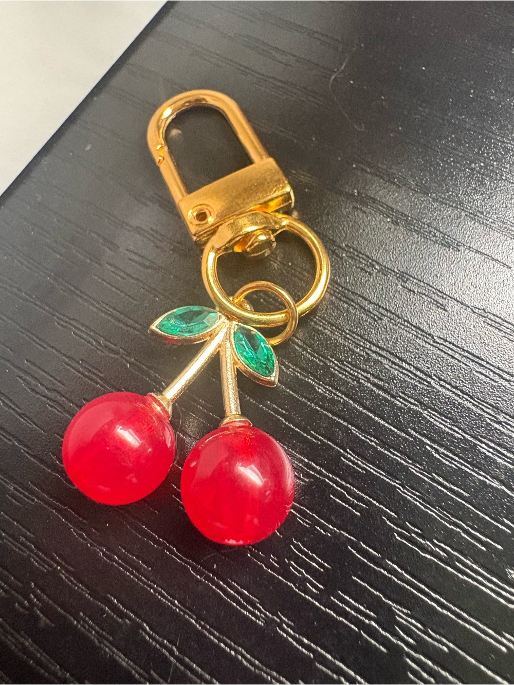 Gold Cherry Keychain with Red Gem Charms 12 sets